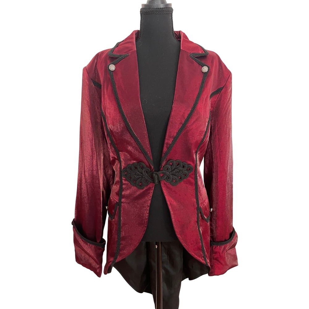 Womens Steampunk Gothic Victorian Burgundy Tailcoat Jacket XL Corset Back Goth